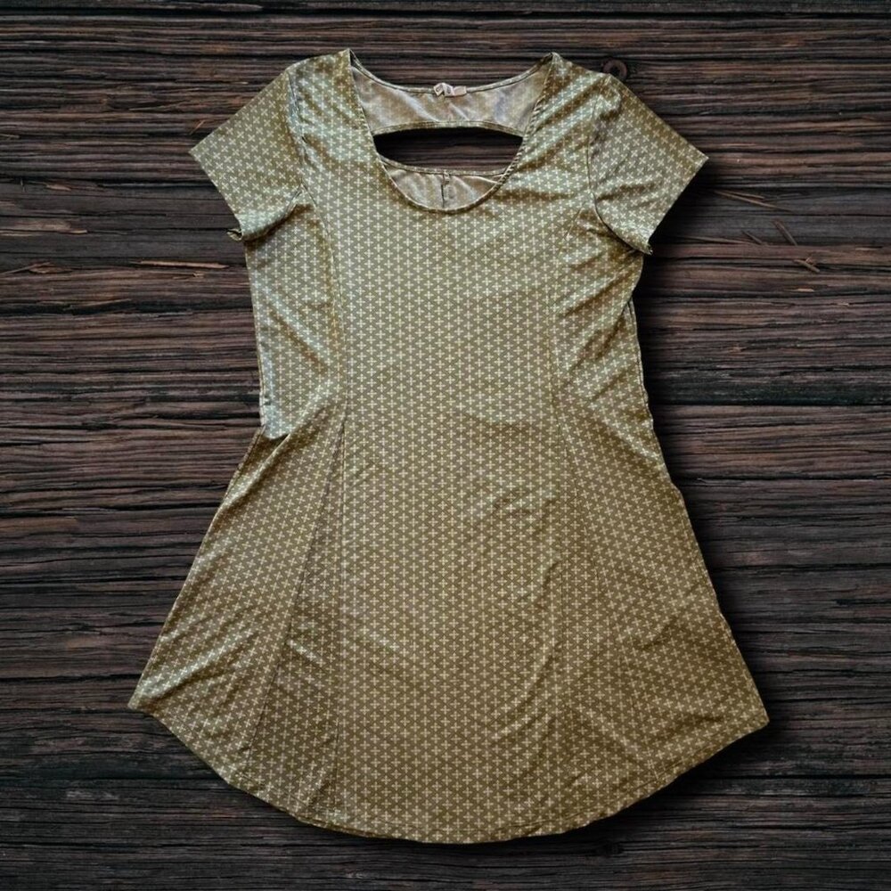 NWOT Rip Curl Olive Print Cutout Skater Dress Coastal Surfcore Retro Casual Sz L